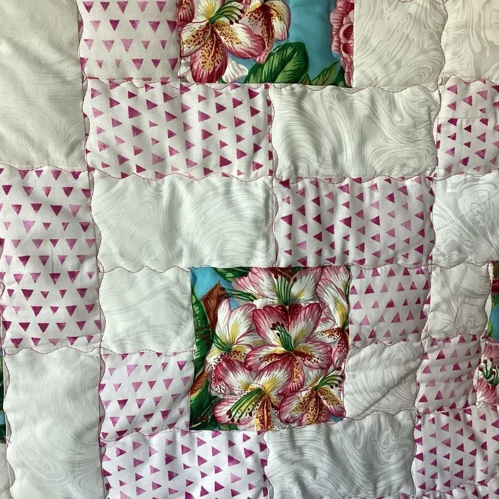 NWT Hand Crafted Floral Patchwork Quilt - Pink and White for New Baby or Toddler